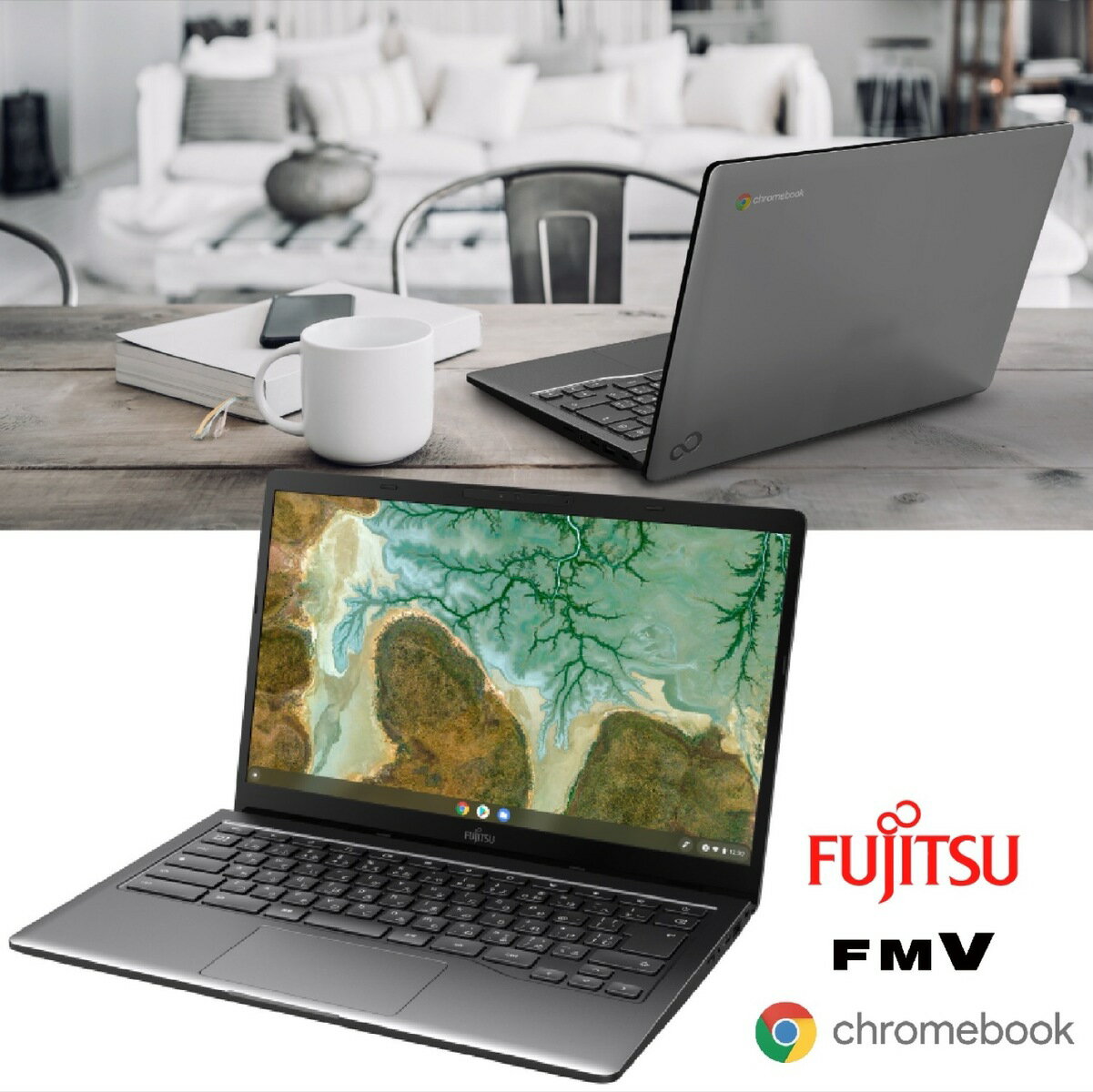 富士通 FCBWF3M111 FMV Chromebook WM1/F3 14型 FHD 液晶 Celeron 6305 メモリ 4GB フラッシュメモリ 64GB Officeなし ノートパソコン Google Chrome OS 14F ダーククロム Fujitsu (06)
