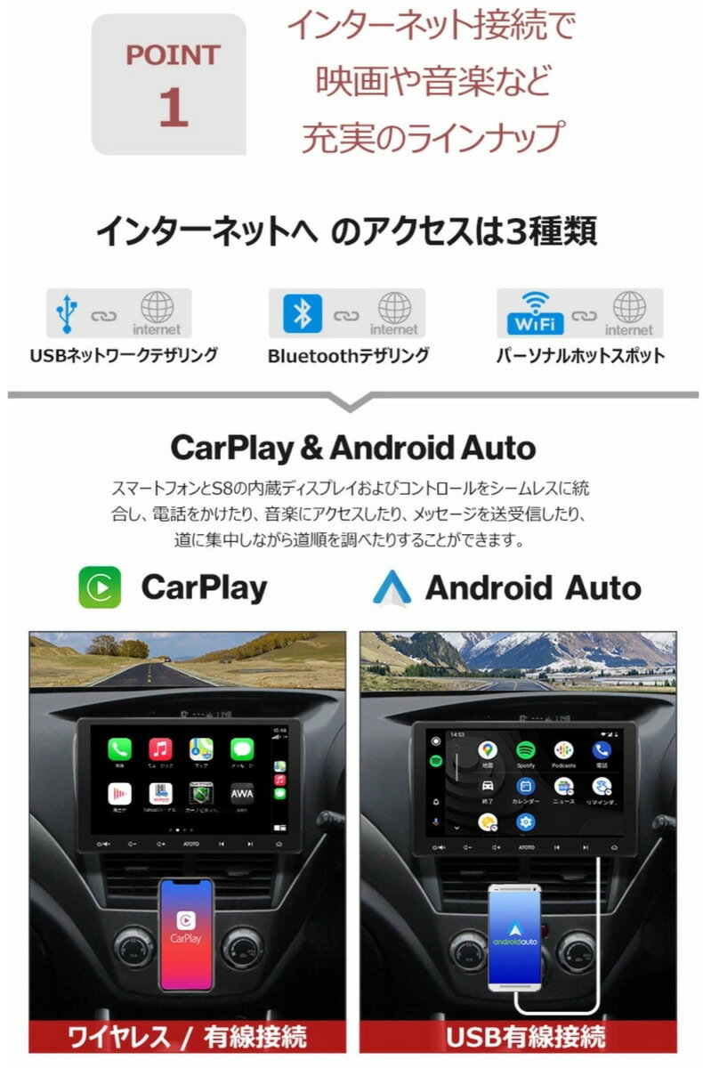 ATOTO �����ʥ� S8G2113LT 10�� IPS �ǥ����ץ쥤 ���å��ѥͥ� 2G+32G 2.4G/5G Wi-Fi Bluetooth Carplay �� Android auto ���󥿡��ͥå���³ �б� USB��³ iPhone ���ޥ� 10����� �������� (M)