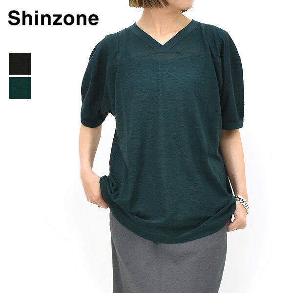 Rakuten - ＼最大2000円OFFクーポン!スーパーSALE!6/11(木)01:59まで／THE SHINZONE シンゾーン リネンフットボールTシャツ LINEN FOOTBALL TEE 26MMSCU01 レディース【ブラック/グリーン】【送料無料】