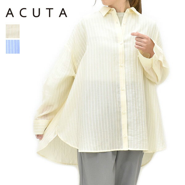 Rakuten - ＼最大2000円OFFクーポン!スーパーSALE!6/11(木)01:59まで／ACUTA アクータ シアーストライプマルチWayオーバーシャツ 10013608 レディース【オフベージュ/サックスブルー】【送料無料】