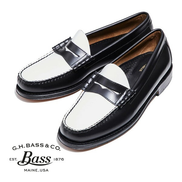 G.H.BASS ジーエイチバス ローファー LARSON ラーソン コンビローファー ブラック＆ホワイト レザーソール メンズ 11010H【送料無料】のサムネイル