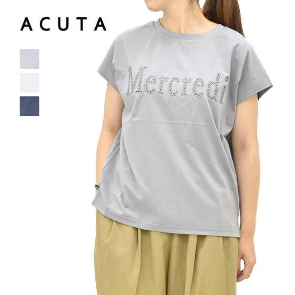 Rakuten - ACUTA アクータ カットワーク刺繍Tシャツ 10016613 レディース【グレー/オフホワイト/ネイビー】【送料無料】【クリックポスト可】