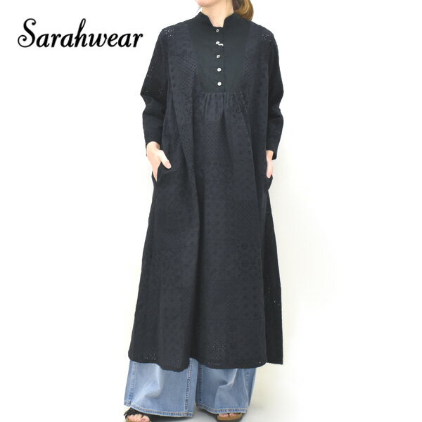 Rakuten - ＼最大2000円OFFクーポン!スーパーSALE!6/11(木)01:59まで／Sarah Wear サラウェア 刺繍パッチワーク×プレインコットンローンワンピース C71315 レディース【ブラック】【送料無料】