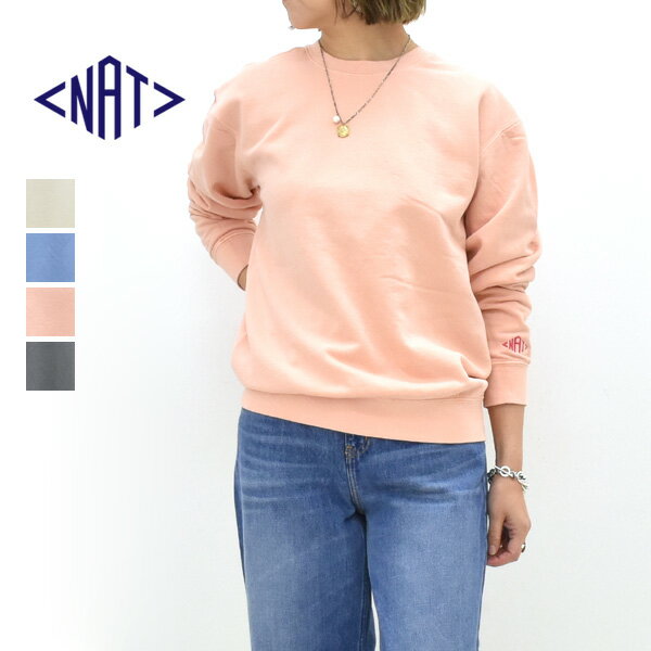 Other - NAT ナット ガーメントダイ 袖刺繍 スウェット N0121 レディース【アイボリー/ブルー/ピンク/グレー】【送料無料】