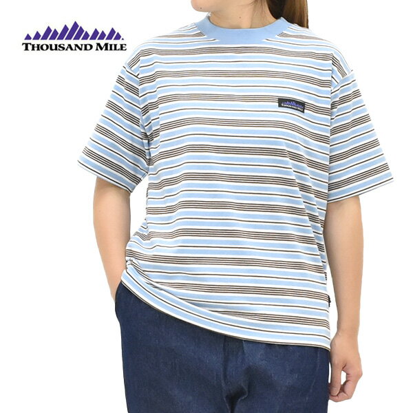 Rakuten - THOUSAND MILE サウザンドマイル ボーダー半袖Tシャツ TC00130 レディース【ブルー・ホワイト・ブラウンボーダー】【送料無料】【クリックポスト可】