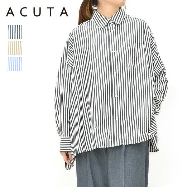 Rakuten - ＼最大2000円OFFクーポン!スーパーSALE!6/11(木)01:59まで／ACUTA アクータ ストライプブロードポンチョシャツ 10013531 レディース【ブラックストライプ/ベージュ/サックス】【送料無料】