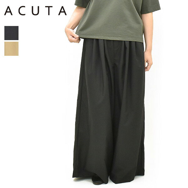 Rakuten - ＼最大2000円OFFクーポン!スーパーSALE!6/11(木)01:59まで／ACUTA アクータ タックワイドパンツ スカートライク 10012645 レディース【ブラック/ベージュ】【送料無料】