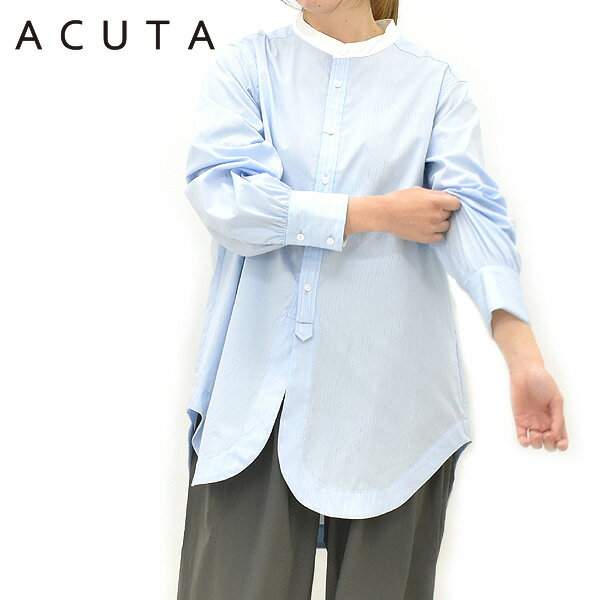 Rakuten - ＼最大2000円OFFクーポン!スーパーSALE!6/11(木)01:59まで／ACUTA アクータ ストライプシャツクロスクレリックシャツ 10013563 レディース【サックスブルー】【送料無料】
