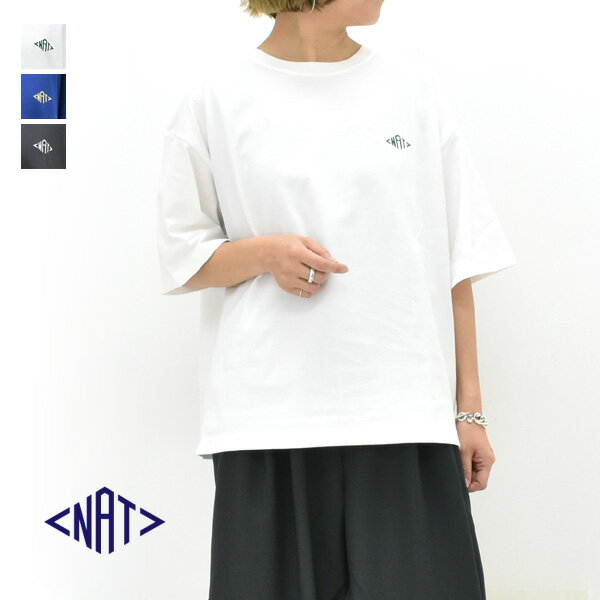 NAT ナット ロゴ刺繍 ワイドTシャツ N0063 レディース【ホワイト/ネイビー/グレー】【送料無料】
