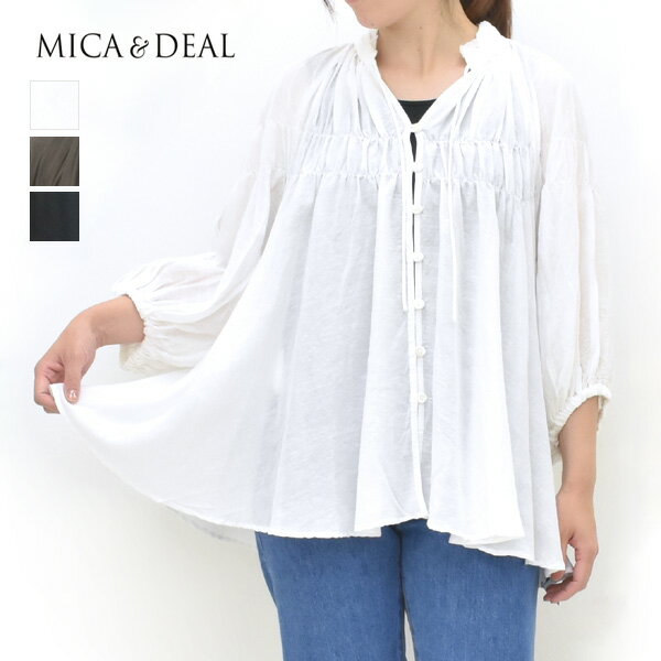 Rakuten - ＼最大2000円OFFクーポン!スーパーSALE!6/11(木)01:59まで／MICA&DEAL マイカアンドディール インドリネンシャーリングブラウス 0126201164 レディース【オフホワイト/ブラウン/ブラック】【送料無料】
