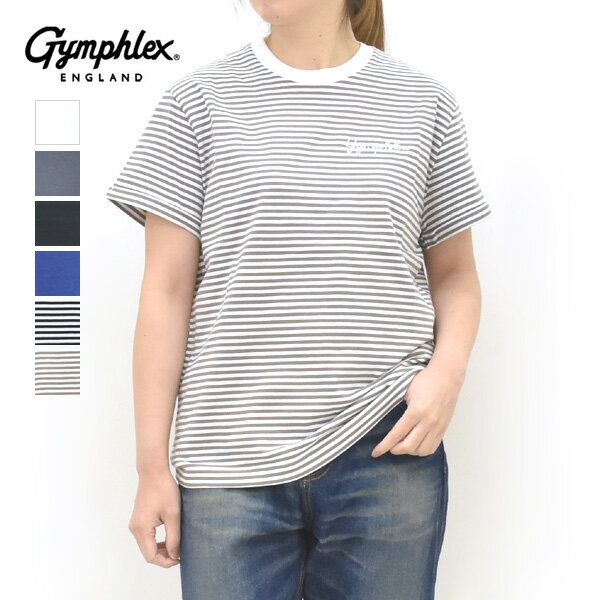 Rakuten - ＼最大2000円OFFクーポン!スーパーSALE!6/11(木)01:59まで／Gymphlex ジムフレックス ロゴ刺繍ロールアップTシャツ GY-C0446COM レディース【ホワイト/チャコール/ブラック/ブルー/ネイビーストライプ/ベージュストライプ】【送料無料】【クリックポスト可】