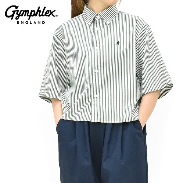 Rakuten - ＼最大2000円OFFクーポン!スーパーSALE!6/11(木)01:59まで／Gymphlex ジムフレックス クロップドワイドBDシャツ GY-B0367MTS グリーンホワイトストライプ レディース【グリーン×ホワイト/ストライプ】【送料無料】