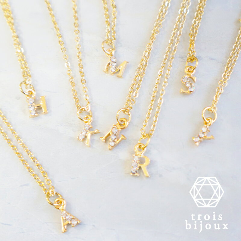 イニシャルネックレス K18コーティング 小さめ【送料無料】ジルコニア/ゴールド アルファベット プチペンダントチャーム 発表会 チームアクセサリー 高見え 大...