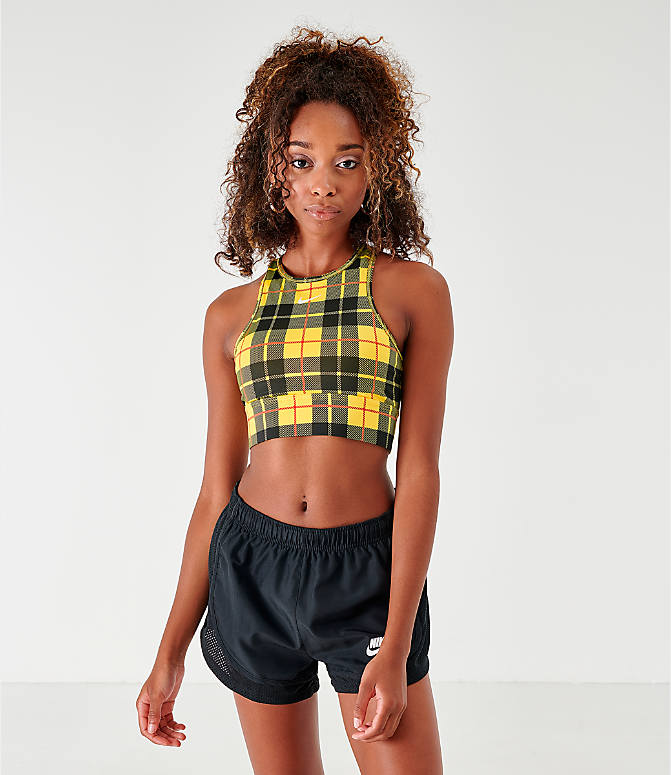 ナイキ レディース スポーツブラ Nike Medium Support Plaid Sports Bra トレーニングウェア Yellow/Plaid