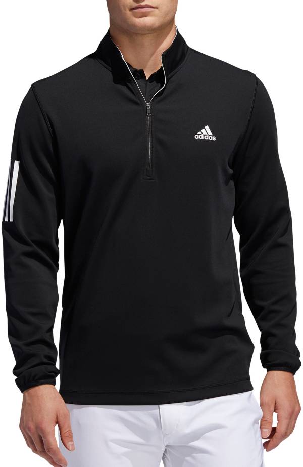 アディダス メンズ adidas Men's Midweight 3-Stripe ?-Zip Golf Pullover ジャケット BLACK/GREY THREE アウター