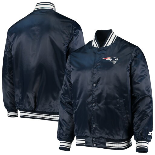 メンズ ジャケット "New England Patriots" Starter Locker Room Satin Varsity Full-Snap Jacket - Navy メンズ ジャケット "New England Patriots" Starter Locker Room Satin Varsity Full-Snap Jacket - Navy
