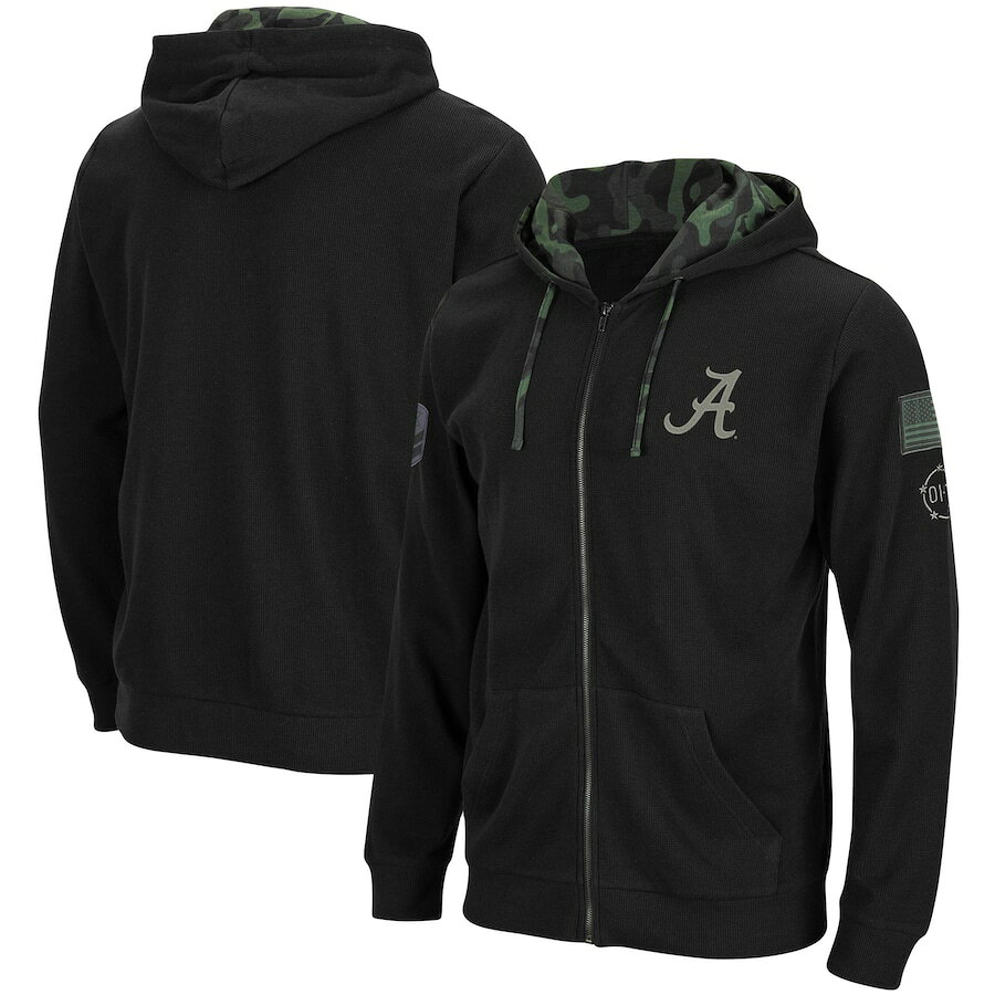 メンズ フーディ "Alabama Crimson Tide" Colosseum OHT Military Appreciation Waffle Full-Zip Hoodie - Black