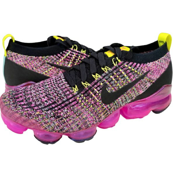 即納 ナイキ レディース ヴェイパーマックス3 Nike Air Vapormax Flyknit 3 ランニングシューズ Black/Black/Pink Blast/Hyper Turq