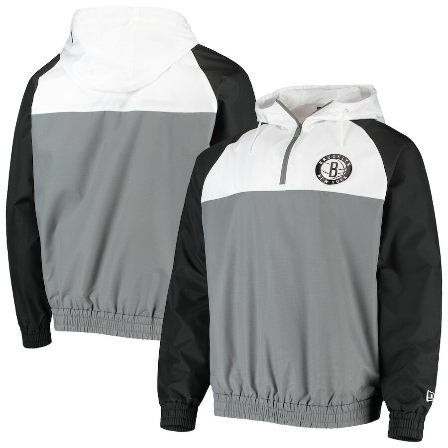 ニューエラ メンズ ジャケット "Brooklyn Nets" New Era Ripstop Raglan Quarter-Zip Hoodie - Gray/White