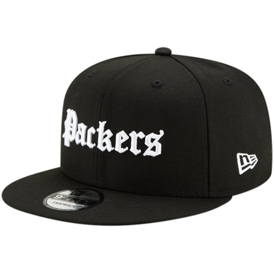ニューエラ メンズ キャップ "Green Bay Packers" New Era Gothic Script 9FIFTY Adjustable Snapback Hat - Black