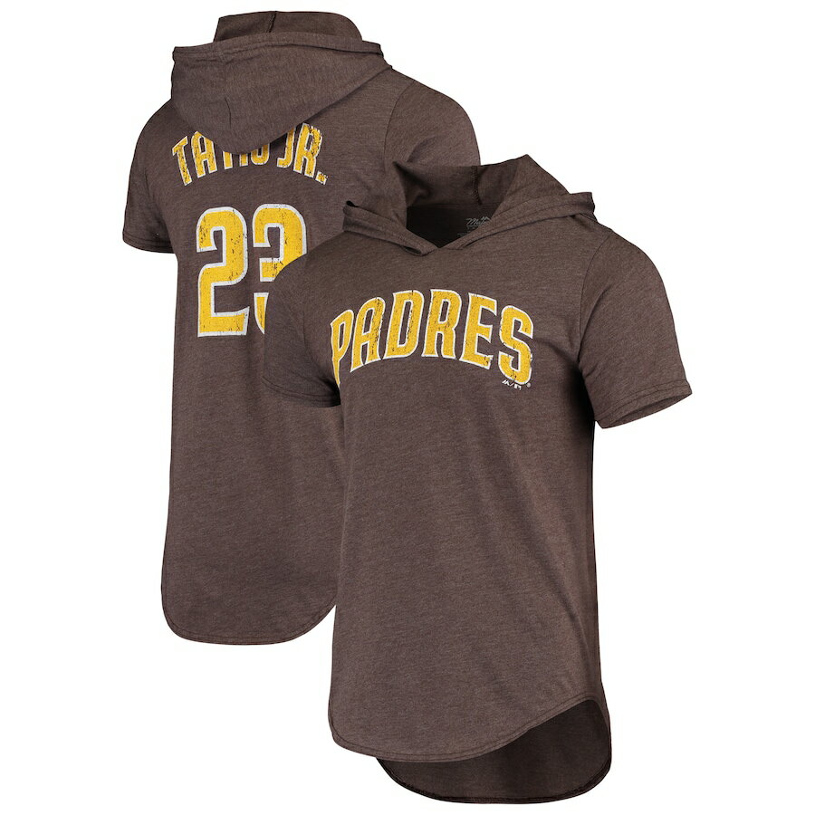 マジェスティック メンズ Tシャツ Fernando Tatis Jr. "San Diego Padres" Majestic Threads Softhand Player Tri-Blend Hoodie T-Shirt - Heathered Brown