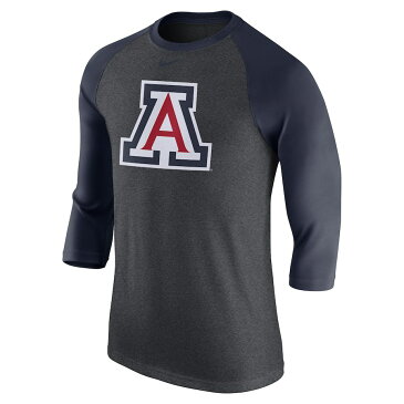 ナイキ メンズ ロンT Arizona Wildcats Nike Logo Tri-Blend 3/4-Sleeve Raglan T-Shirt Tシャツ 七分袖 Charcoal/Navy