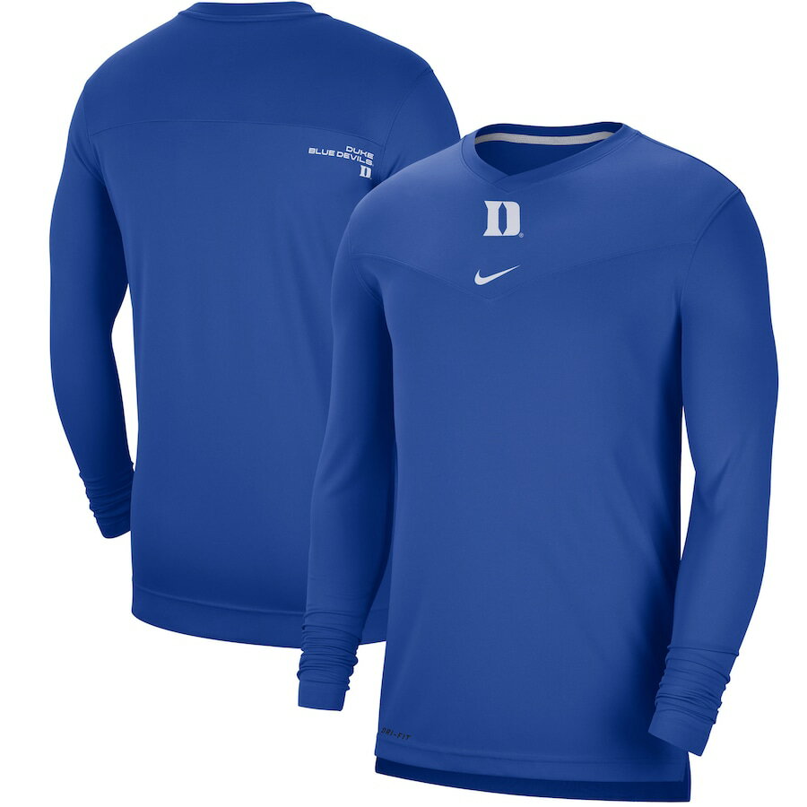 ナイキ メンズ Tシャツ 長袖 ロンT Duke Blue Devils Nike 2021 Sideline Football Coaches UV Performance Long Sleeve V-Neck T-Shirt - Royal