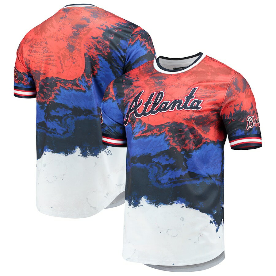 プロスタンダード メンズ Tシャツ Atlanta Braves Red, White And Blue Dip Dye T-Shirt - Red/Royal
