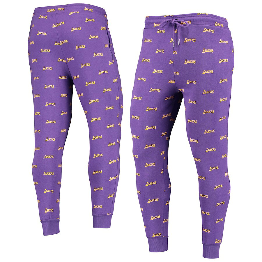 ワイルドコレクティブ メンズ スウェットパンツ ジョガーパンツ Los Angeles Lakers The Wild Collective Allover Logo Jogger Pants - Purple