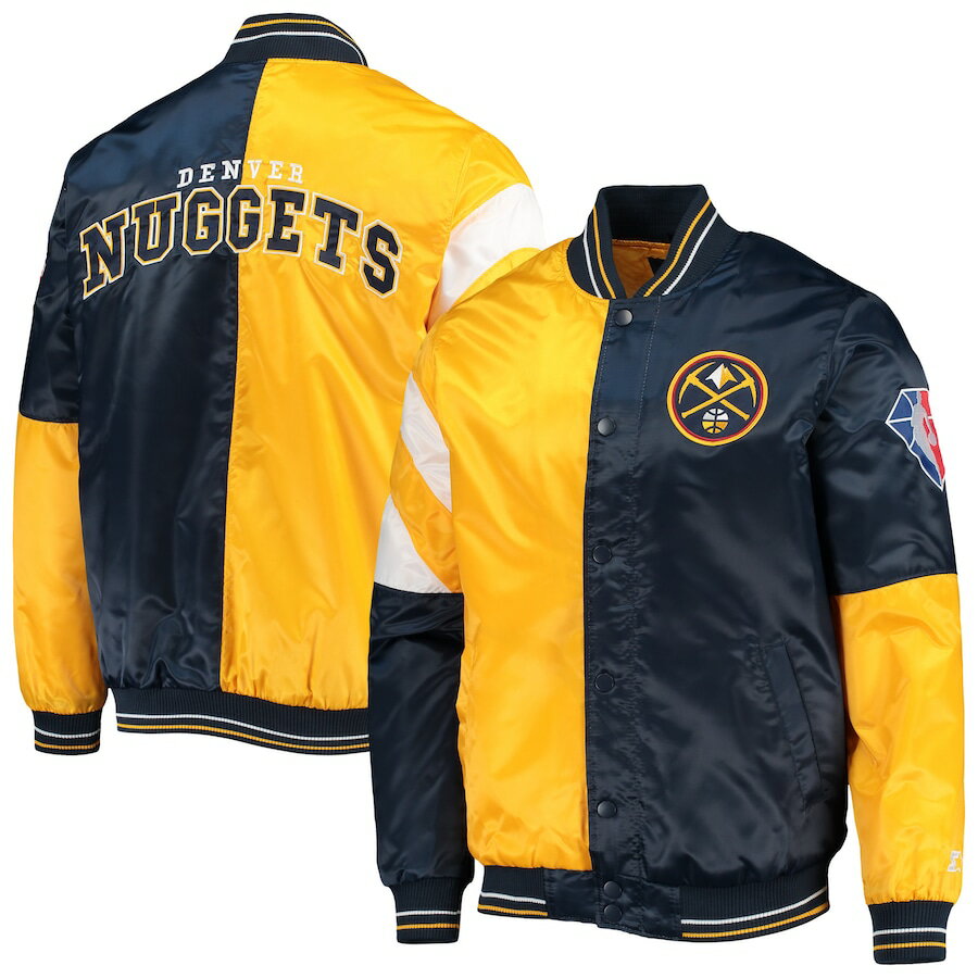 スターター メンズ ジャケット Denver Nuggets Starter 75th Anniversary Leader Color Block Satin Full-Snap Jacket - Gold/Navy