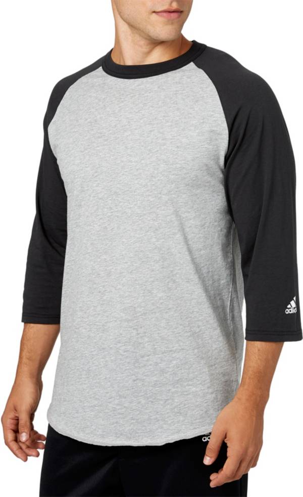 アディダス メンズ 野球 シャツ adidas Men's Triple Stripe 3/4 Sleeve Heather Baseball Shirt - Black