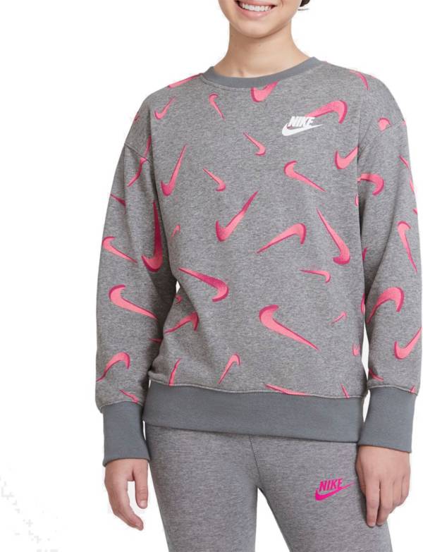 ナイキ キッズ スウェットシャツ Nike Girls' 3D Swooshfetti Crewneck Sweatshirt - Carbon Heather/Fireberry