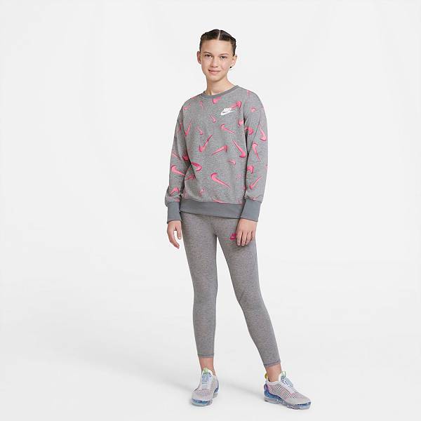 ナイキ キッズ スウェットシャツ Nike Girls' 3D Swooshfetti Crewneck Sweatshirt - Carbon Heather/Fireberry
