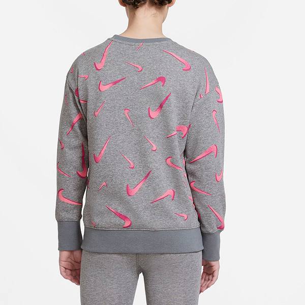 ナイキ キッズ スウェットシャツ Nike Girls' 3D Swooshfetti Crewneck Sweatshirt - Carbon Heather/Fireberry