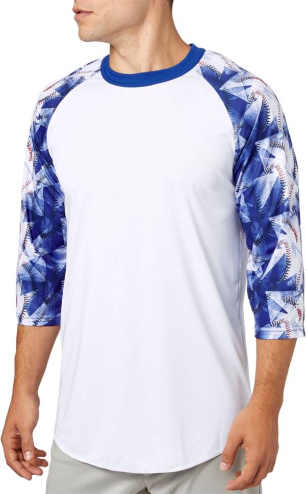 アディダス メンズ 野球 シャツ adidas Men's Triple Stripe 3/4 Sleeve Baseball Shirt - Navy Baseball Print
