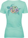 ソルトライフ レディース Tシャツ Salt Life Women's Tropical Turtle V-Neck Shirt - Aqua Sea