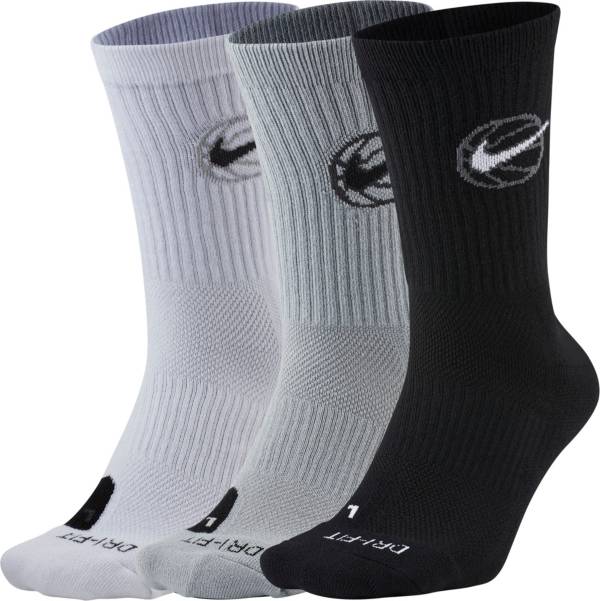 ナイキ メンズ バスケットボール ソックス 靴下 Nike Everyday Crew Basketball Socks - 3 Pack - White/Grey/Black