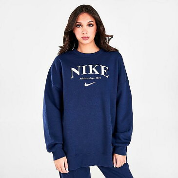 ナイキ レディース スウェットシャツ Women's Nike Sportswear Essentials Oversized Fleece Sweatshirt - Midnight Navy/White