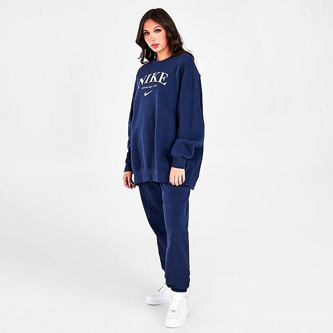 ナイキ レディース スウェットシャツ Women's Nike Sportswear Essentials Oversized Fleece Sweatshirt - Midnight Navy/White