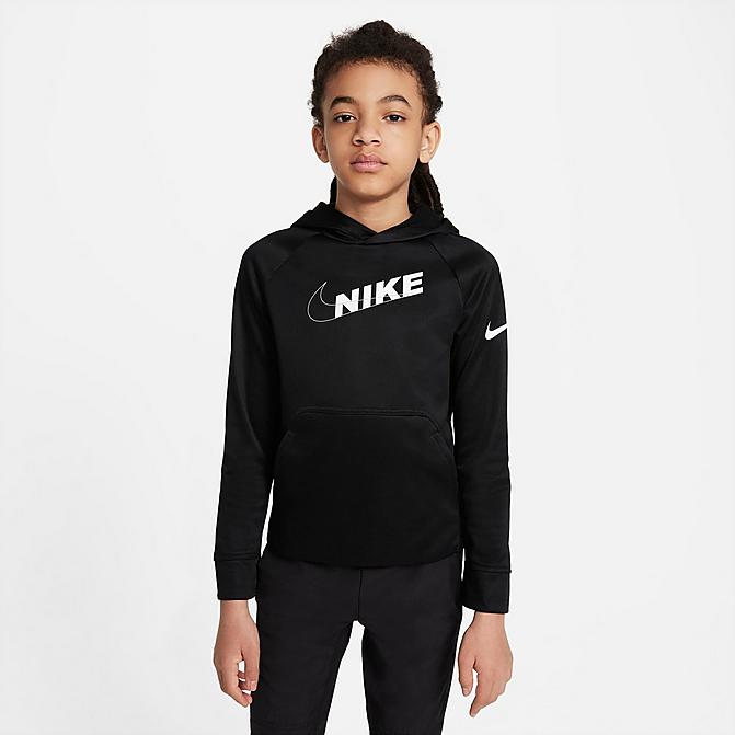 ナイキ キッズ パーカー Boys' Nike Therma-Fit Graphic Swoosh Training Hoodie - Black/White
