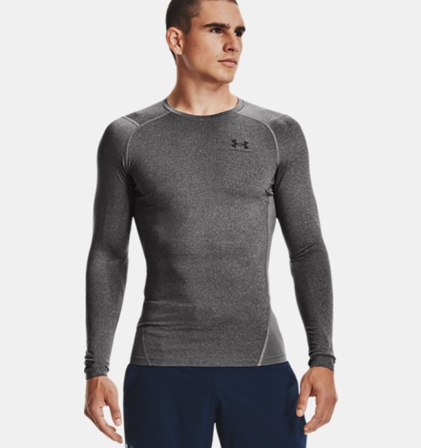 A_[A[}[ Y TVc  T Men's HeatGear Armour Long Sleeve - Carbon Heather/Black