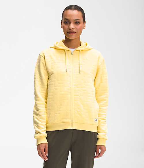 ノースフェイス レディース パーカー Women’s Longs Peak Quilted Full Zip Hoodie - Pale Banana White Heather