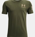 A_[A[}[ LbY TVc Boys' UA Freedom Flag T-Shirt - Marine OD Green/Desert Sand