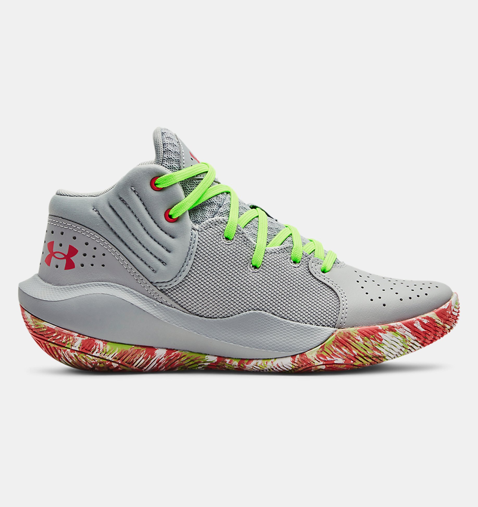 アンダーアーマー キッズ バッシュ Grade School UA Jet '21 Basketball Shoes - Mod Gray/Quirky Lime