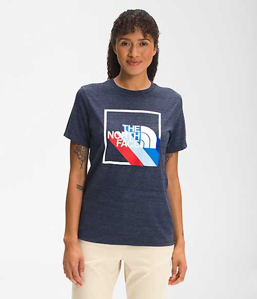 ノースフェイス レディース Tシャツ The North Face Women's Short Sleeve Americana Tri-Blend Tee - Aviator Navy Heather