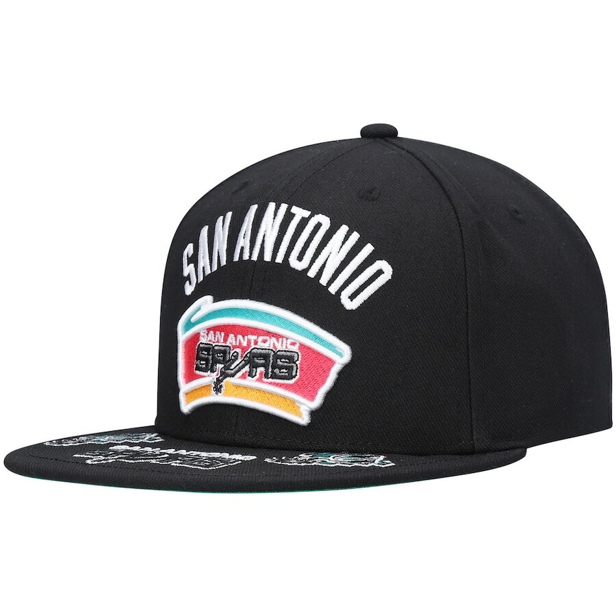 ミッチェルアンドネス メンズ キャップ スパーズ San Antonio Spurs Mitchell & Ness Hardwood Classics Front Loaded Snapback Hat - Black