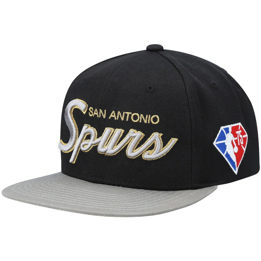 ミッチェルアンドネス メンズ キャップ スパーズ San Antonio Spurs Mitchell & Ness NBA 75th Anniversary Snapback Hat - Black