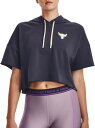 アンダーアーマー レディース パーカー 半袖 Under Armour Women's Project Rock Rival Terry Short Sleeve Hoodie - Tempered Steel