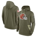 ナイキ メンズ パーカー Cleveland Browns Nike 2022 Salute to Service Therma Performance Pullover Hoodie - Olive NFL サルート おしゃれ ブランド