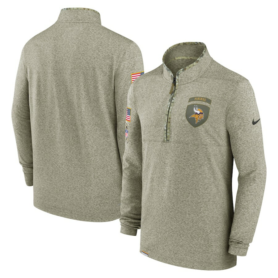 ナイキ メンズ スウェットシャツ "Minnesota Vikings" Nike 2022 Salute to Service Quarter-Zip Top - Olive NFL サルート おしゃれ ブランド